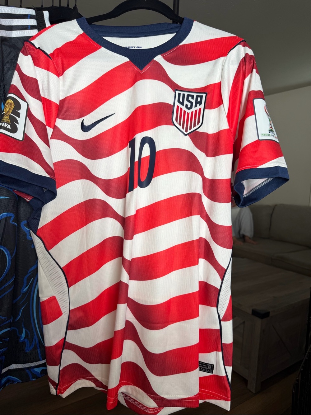 Nike USA Red and White Wave Soccer Jersey #10